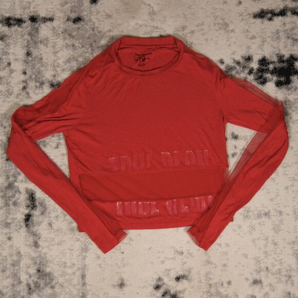 Y2K True Religion Red Mesh Long Sleeve T-Shirt - Picture 3 of 9